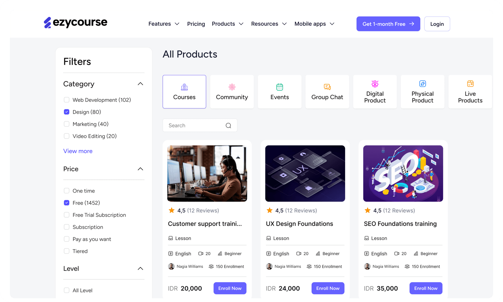 EzyCourse Feature preview